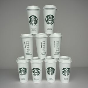 9PC Pack Starbucks White Grande Hot 16oz Reusable Cups & Lids - Set of 9